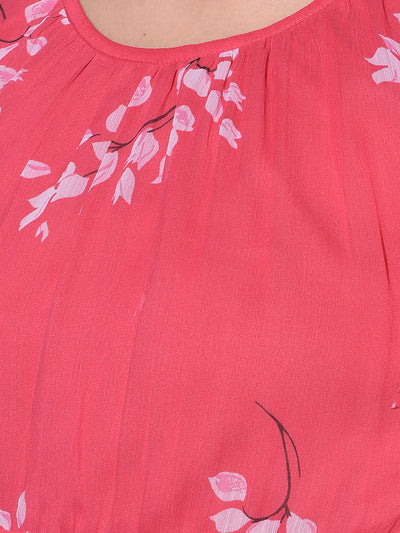 Red Floral Print A-Line Dress-Women Dresses-Crimsoune Club