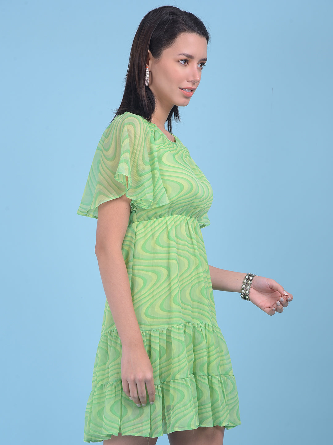 Green Abstract Print A-Line Dress-Women Dresses-Crimsoune Club