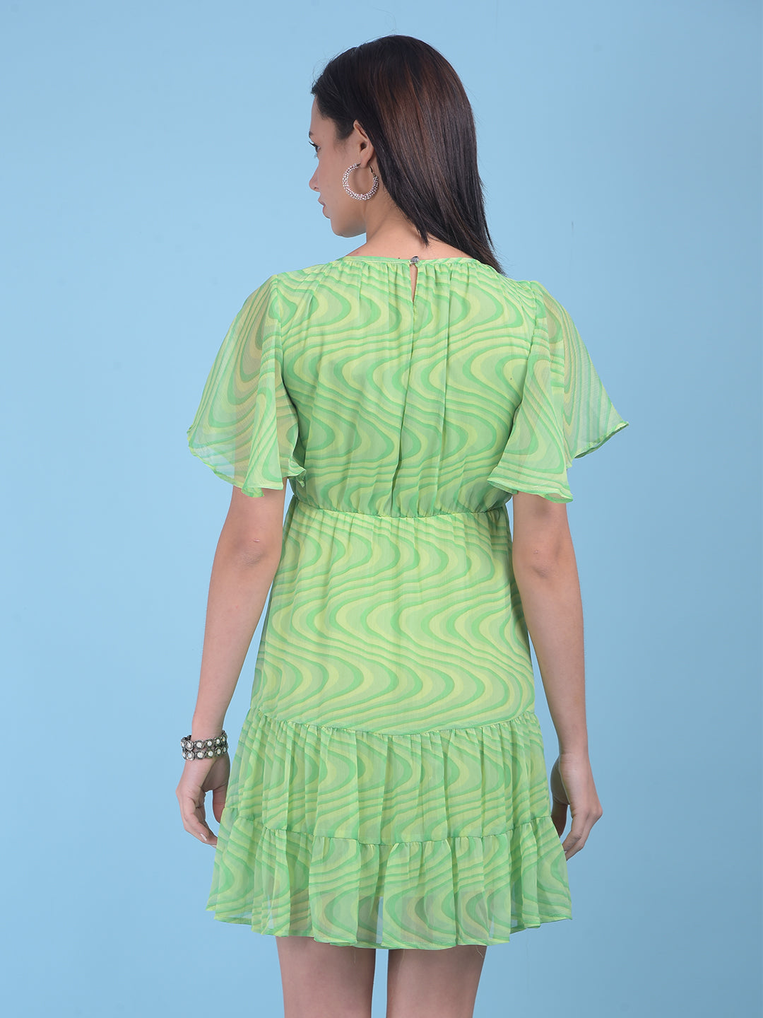 Green Abstract Print A-Line Dress-Women Dresses-Crimsoune Club