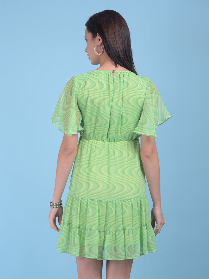 Green Abstract Print A-Line Dress-Women Dresses-Crimsoune Club