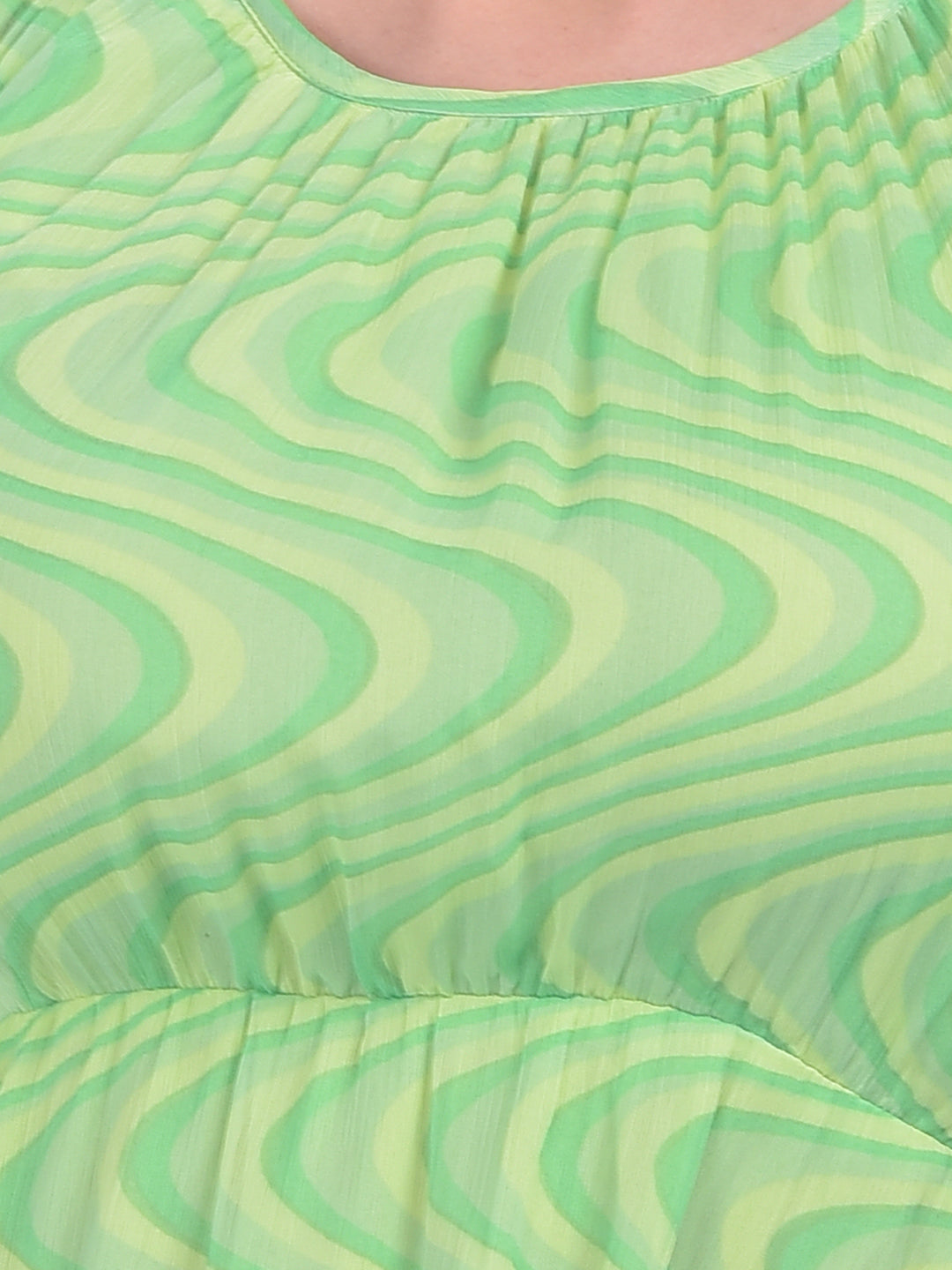 Green Abstract Print A-Line Dress-Women Dresses-Crimsoune Club