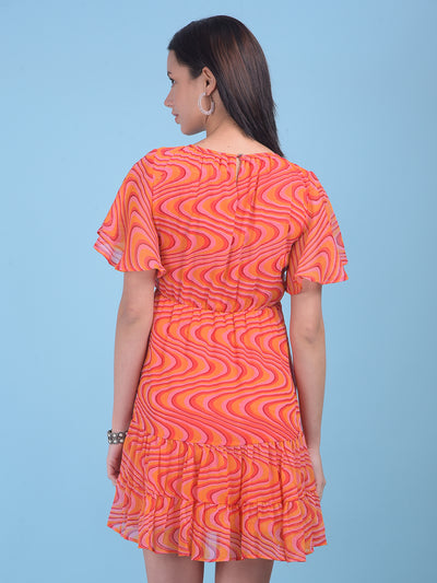 Orange Abstract Print A-Line Dress-Women Dresses-Crimsoune Club