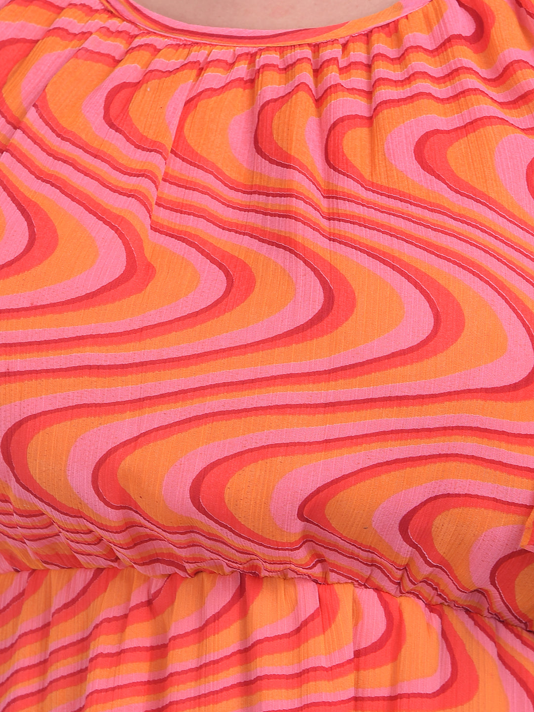 Orange Abstract Print A-Line Dress-Women Dresses-Crimsoune Club