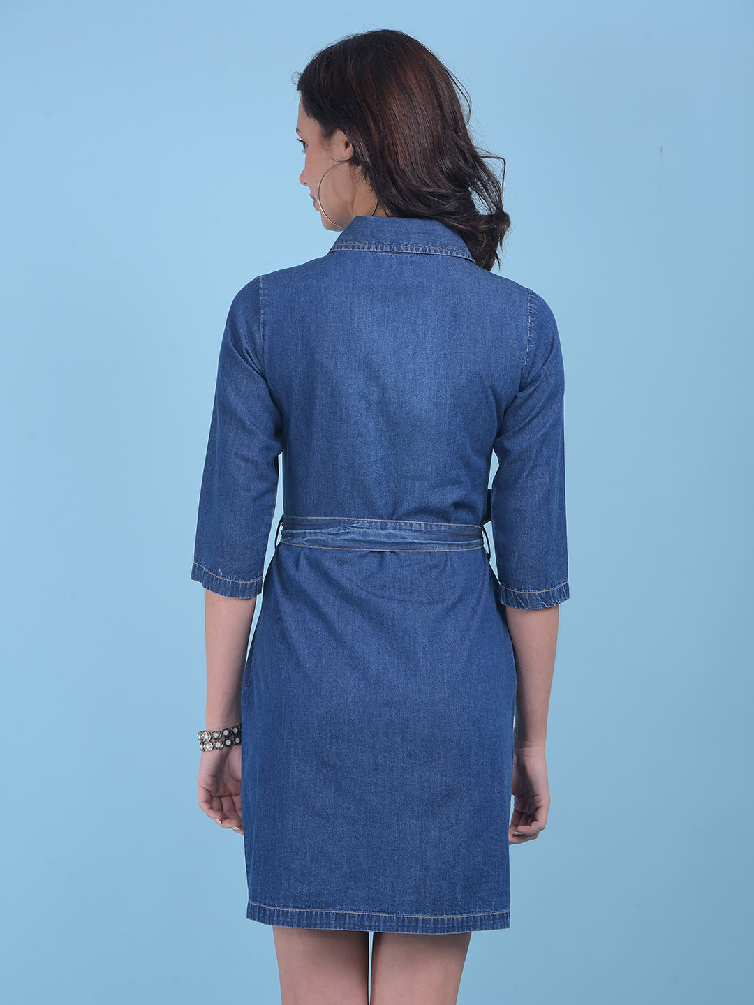 Blue Denim Dress-Women Dresses-Crimsoune Club