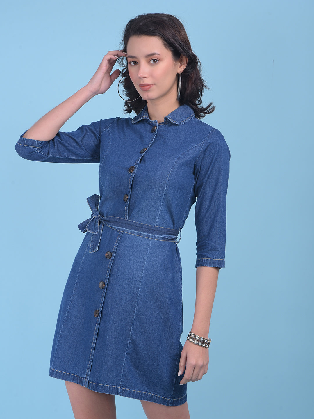 Blue Denim Dress-Women Dresses-Crimsoune Club