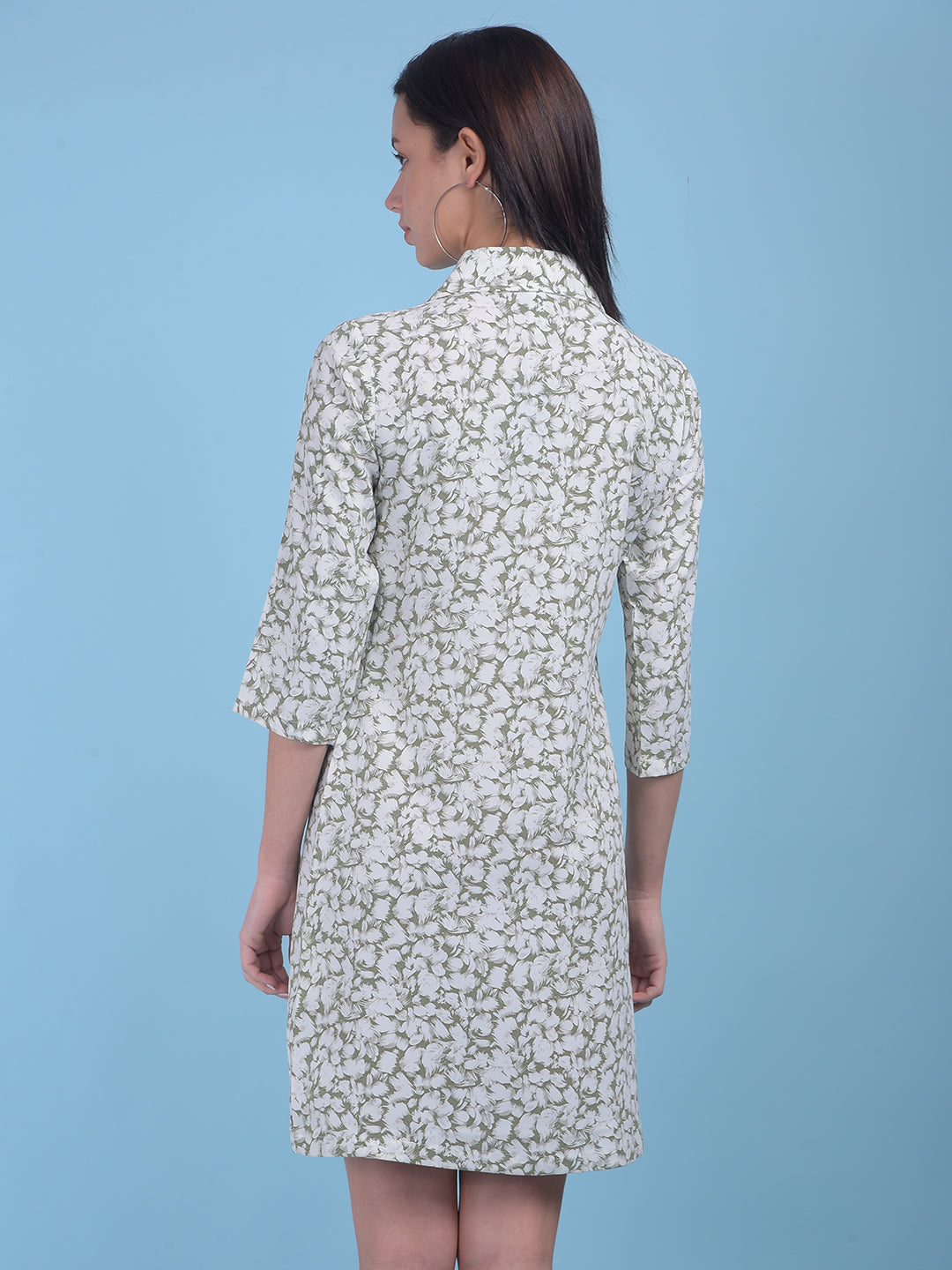 Green Floral Print Shirt Dress-Women Dresses-Crimsoune Club