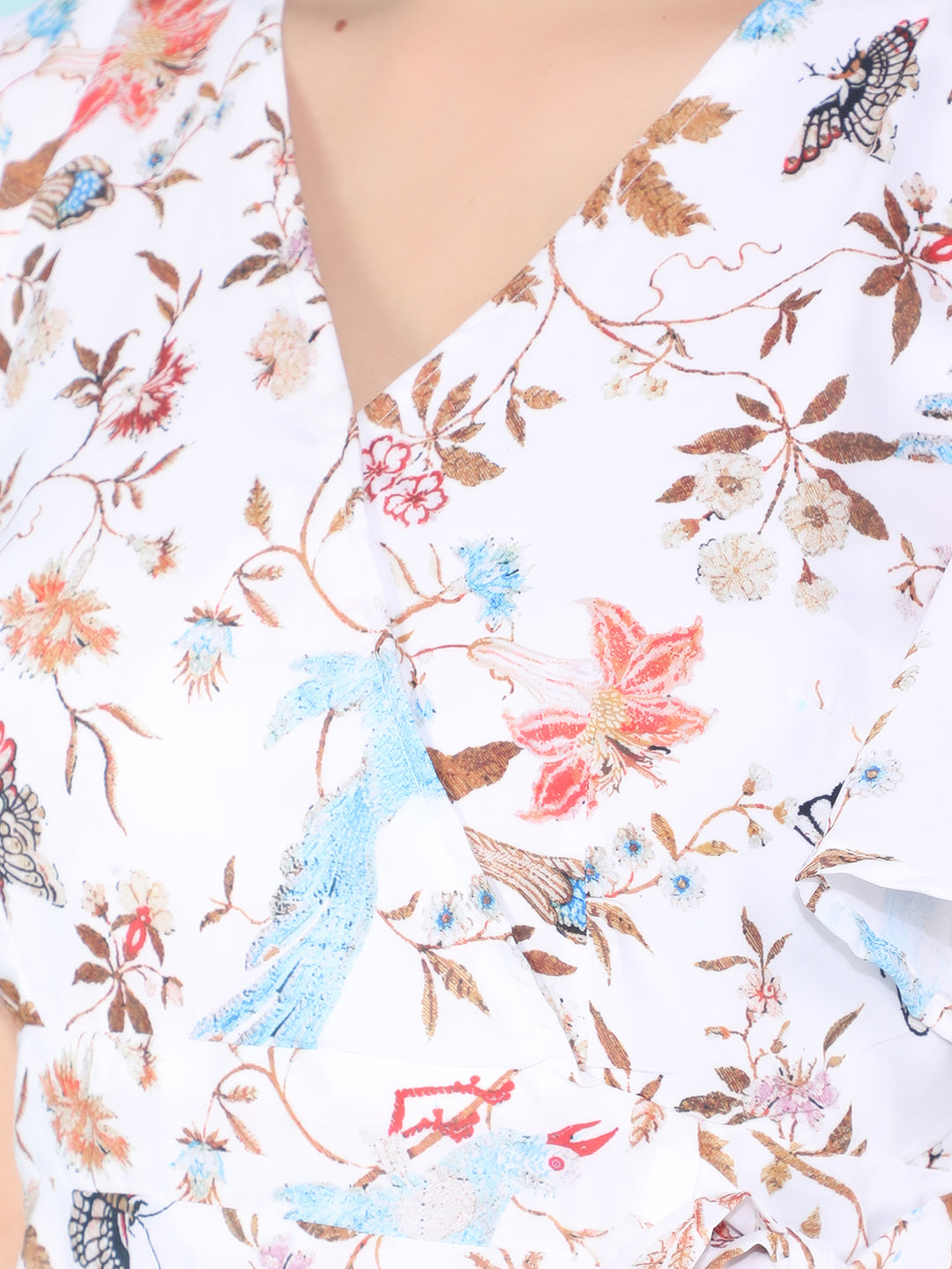 White Floral Print A-Line Dress-Women Dresses-Crimsoune Club