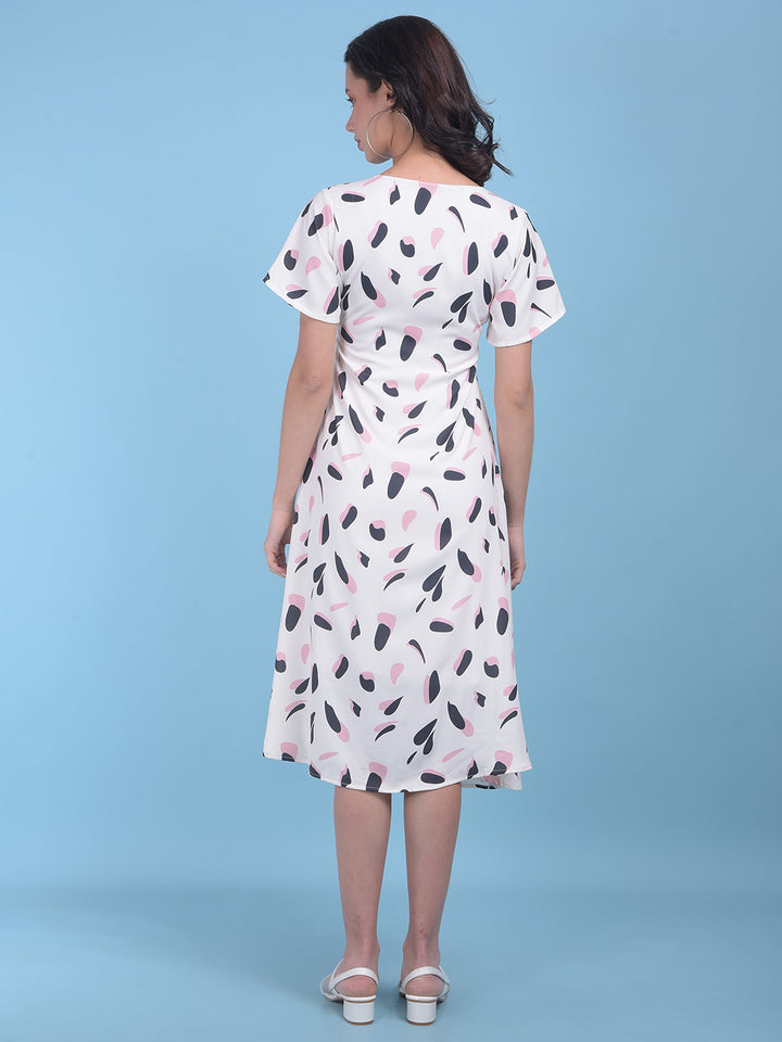 White Floral Print A-Line Dress-Women Dresses-Crimsoune Club