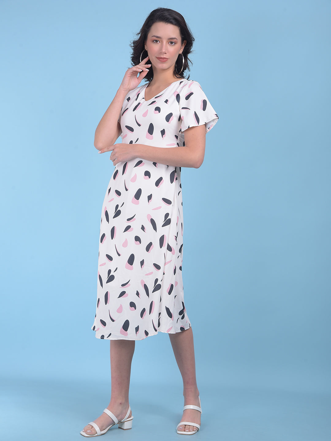 White Floral Print A-Line Dress-Women Dresses-Crimsoune Club