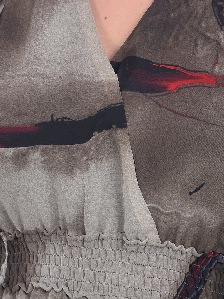 Brown Floral Print A-Line Dress-Women Dresses-Crimsoune Club