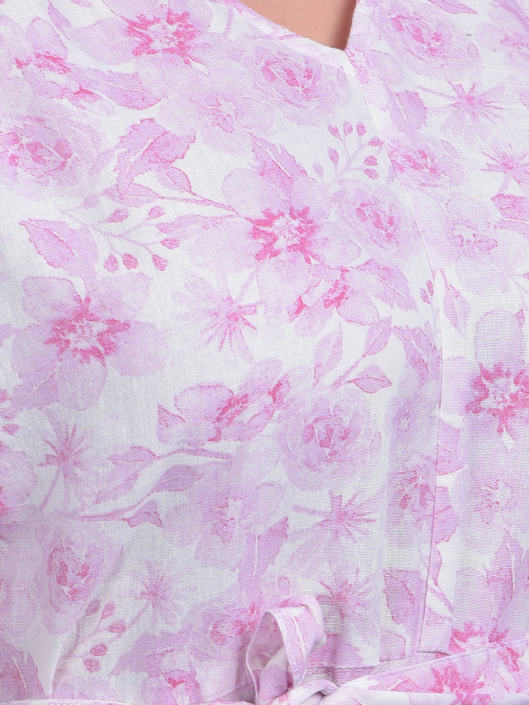 Pink Floral Print A-Line Dress-Women Dresses-Crimsoune Club