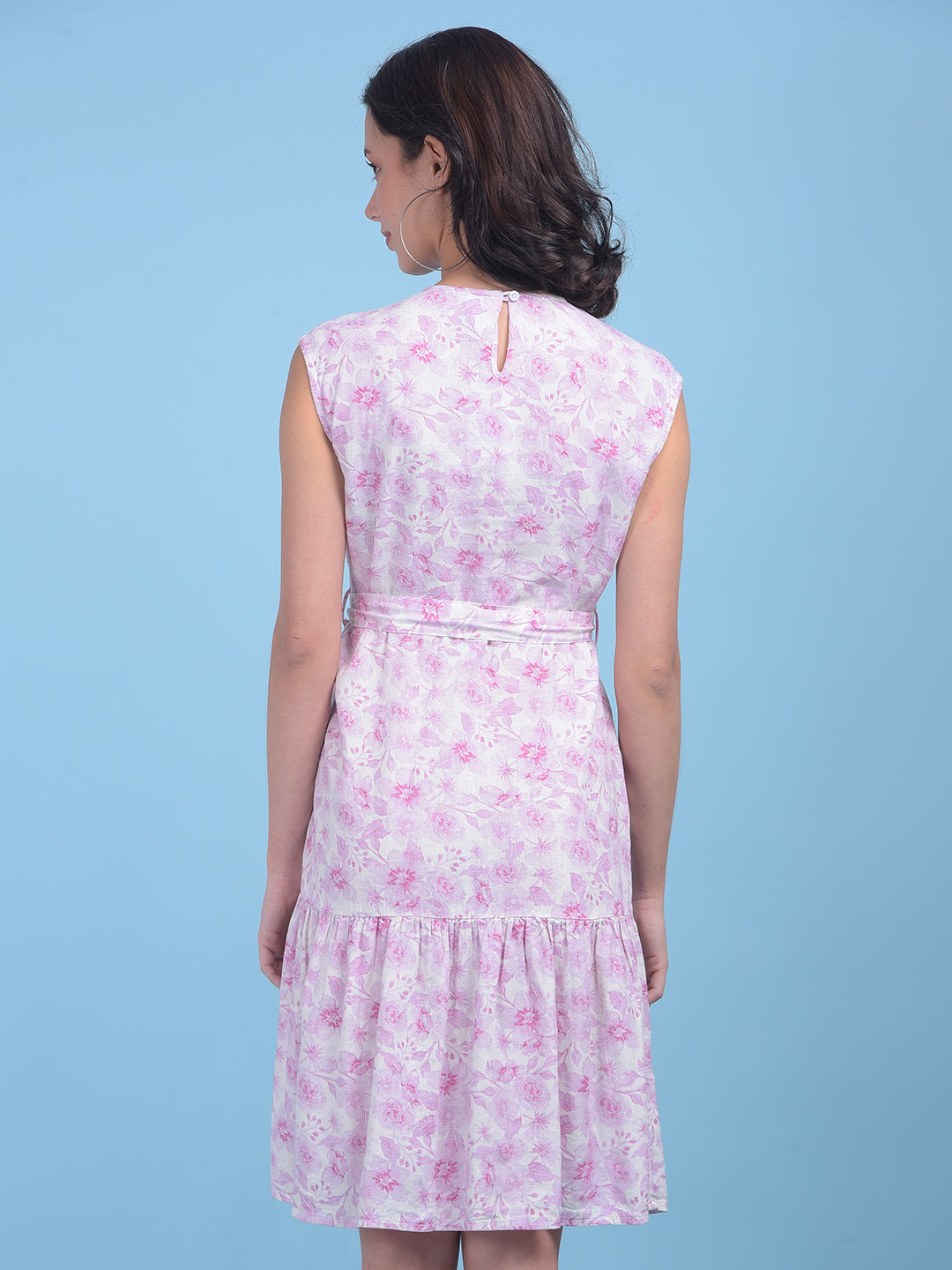 Pink Floral Print A-Line Dress-Women Dresses-Crimsoune Club