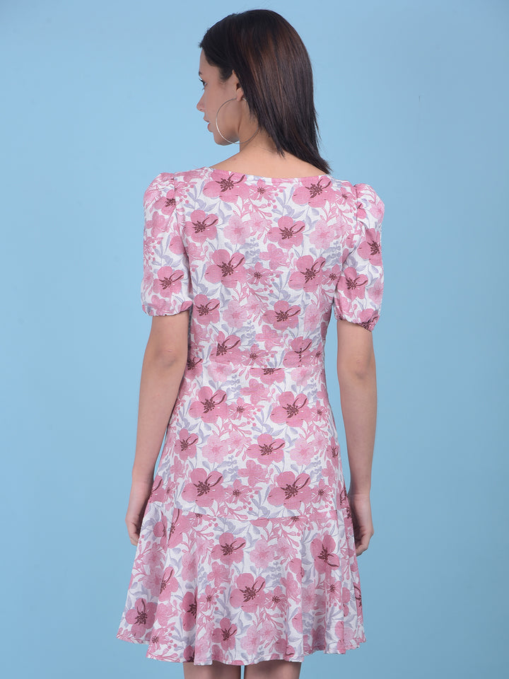 White Floral Print A-Line Dress-Women Dresses-Crimsoune Club