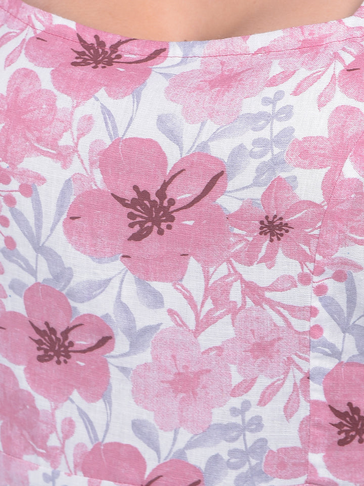White Floral Print A-Line Dress-Women Dresses-Crimsoune Club