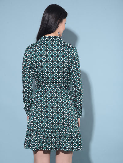 Green Printed A-Line Dress-Women Dresses-Crimsoune Club