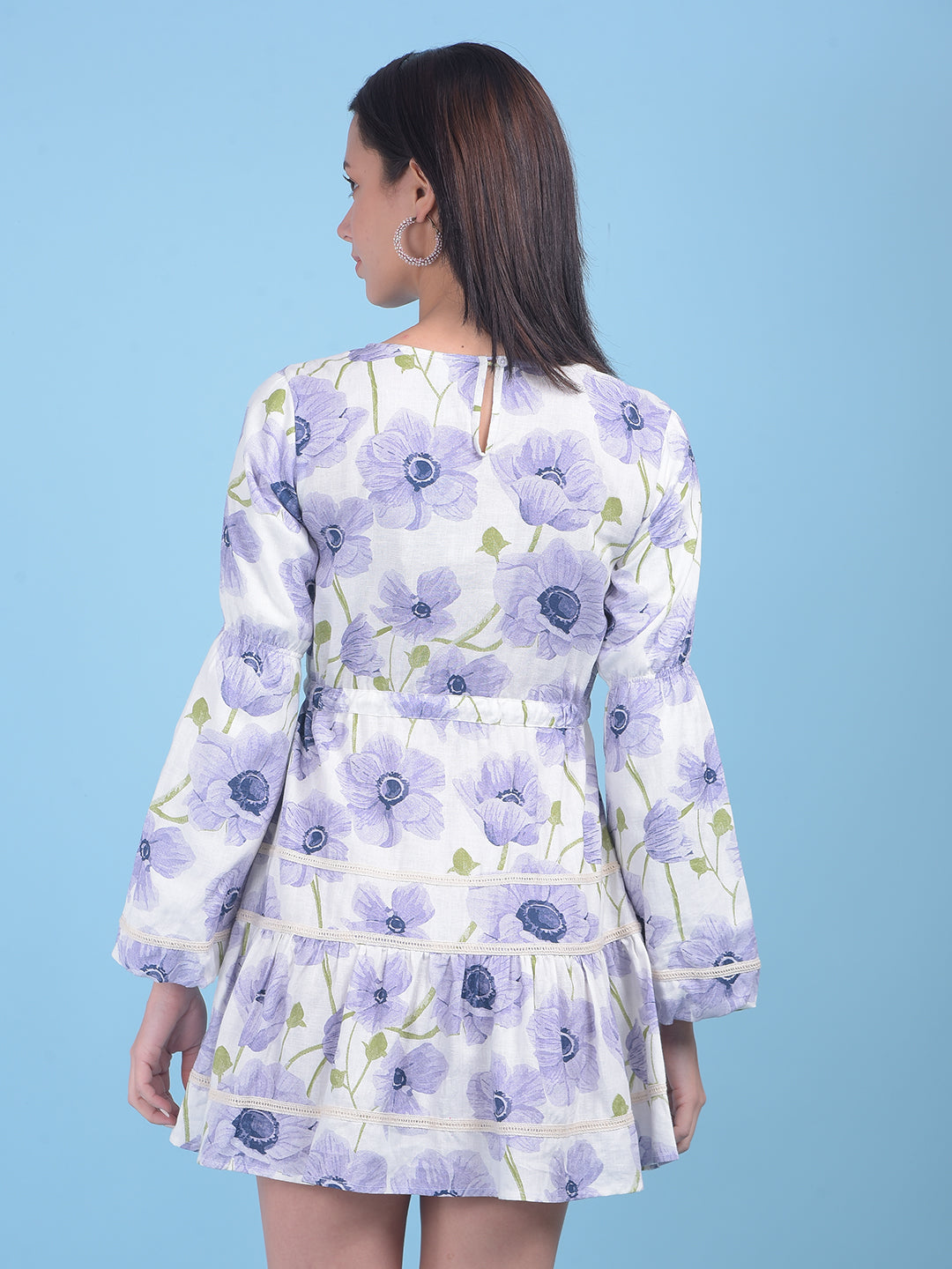 Purple Floral Print Mini Dress-Women Dresses-Crimsoune Club