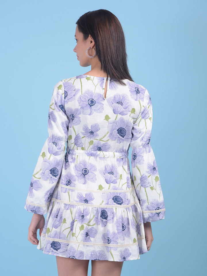 Purple Floral Print Mini Dress-Women Dresses-Crimsoune Club