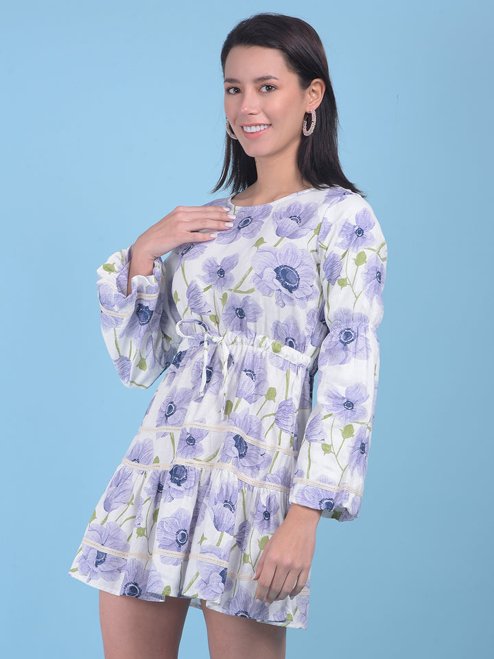 Purple Floral Print Mini Dress-Women Dresses-Crimsoune Club