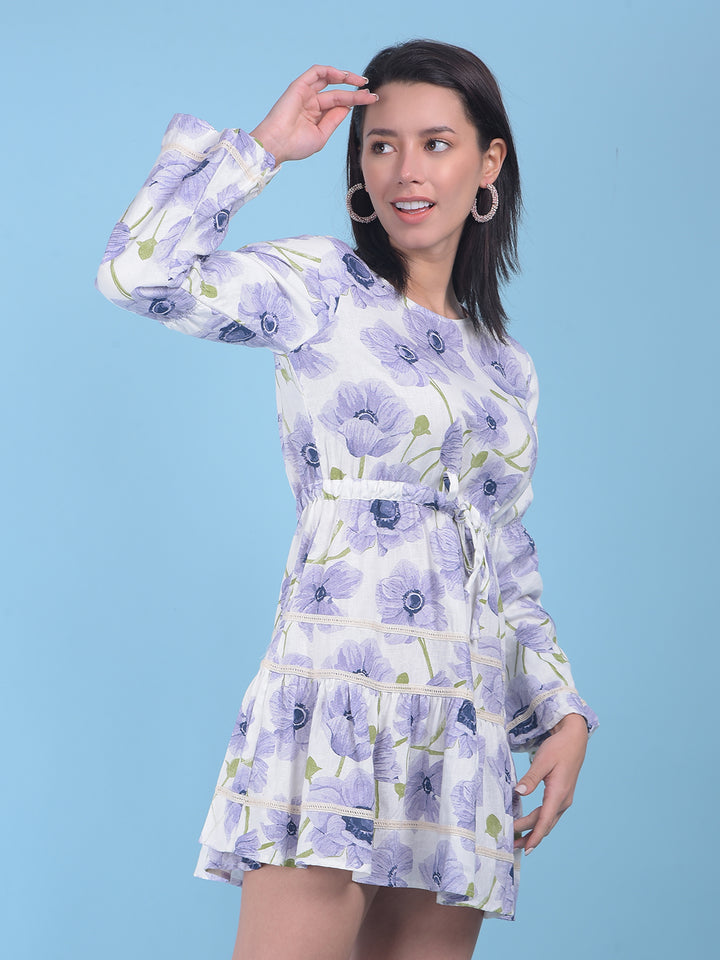 Purple Floral Print Mini Dress-Women Dresses-Crimsoune Club