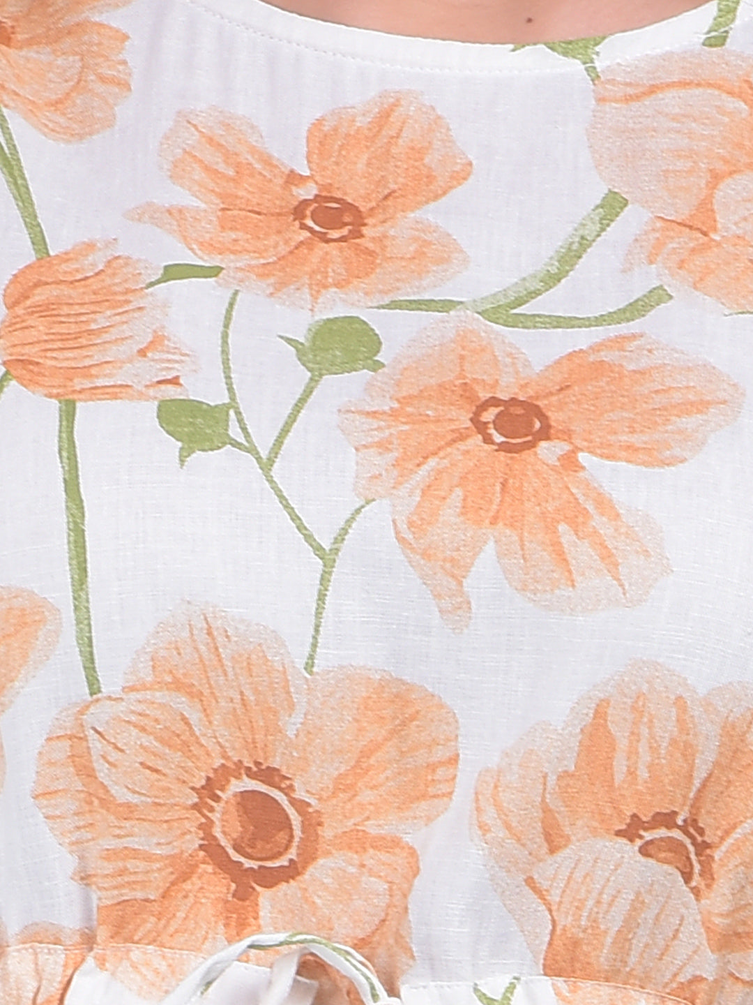 Peach Floral Print Mini Dress-Women Dresses-Crimsoune Club