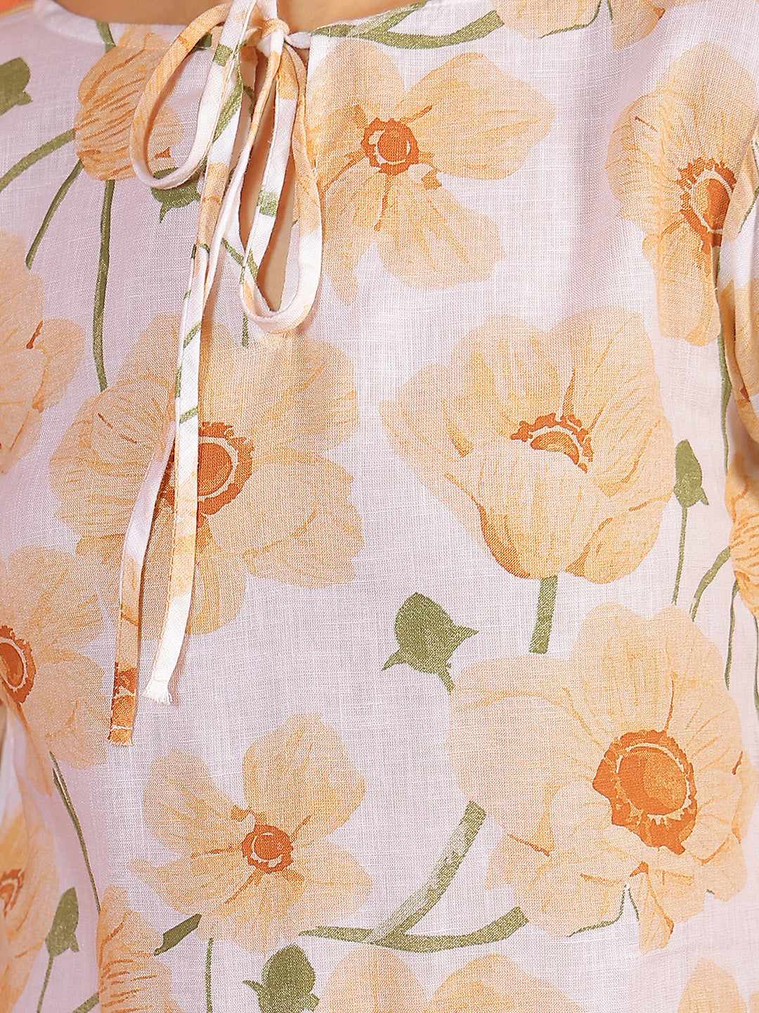 Peach Floral Print Mini Dress-Women Dresses-Crimsoune Club