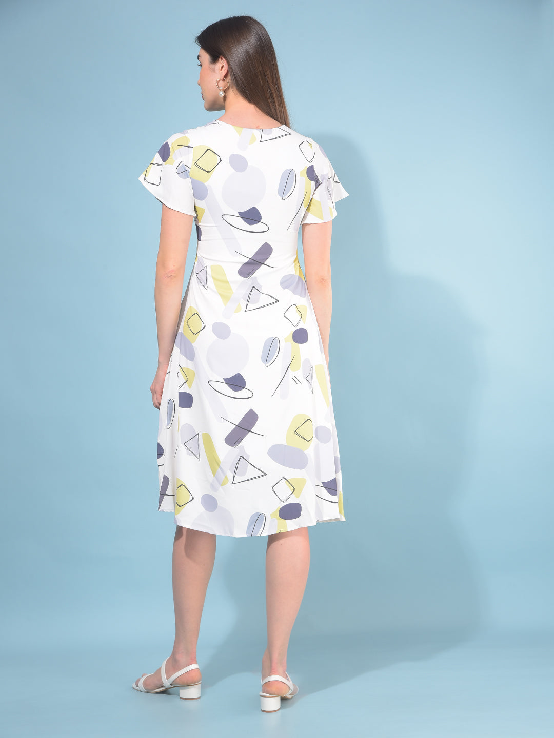 Grey Printed A-Line Dress-Women Dresses-Crimsoune Club