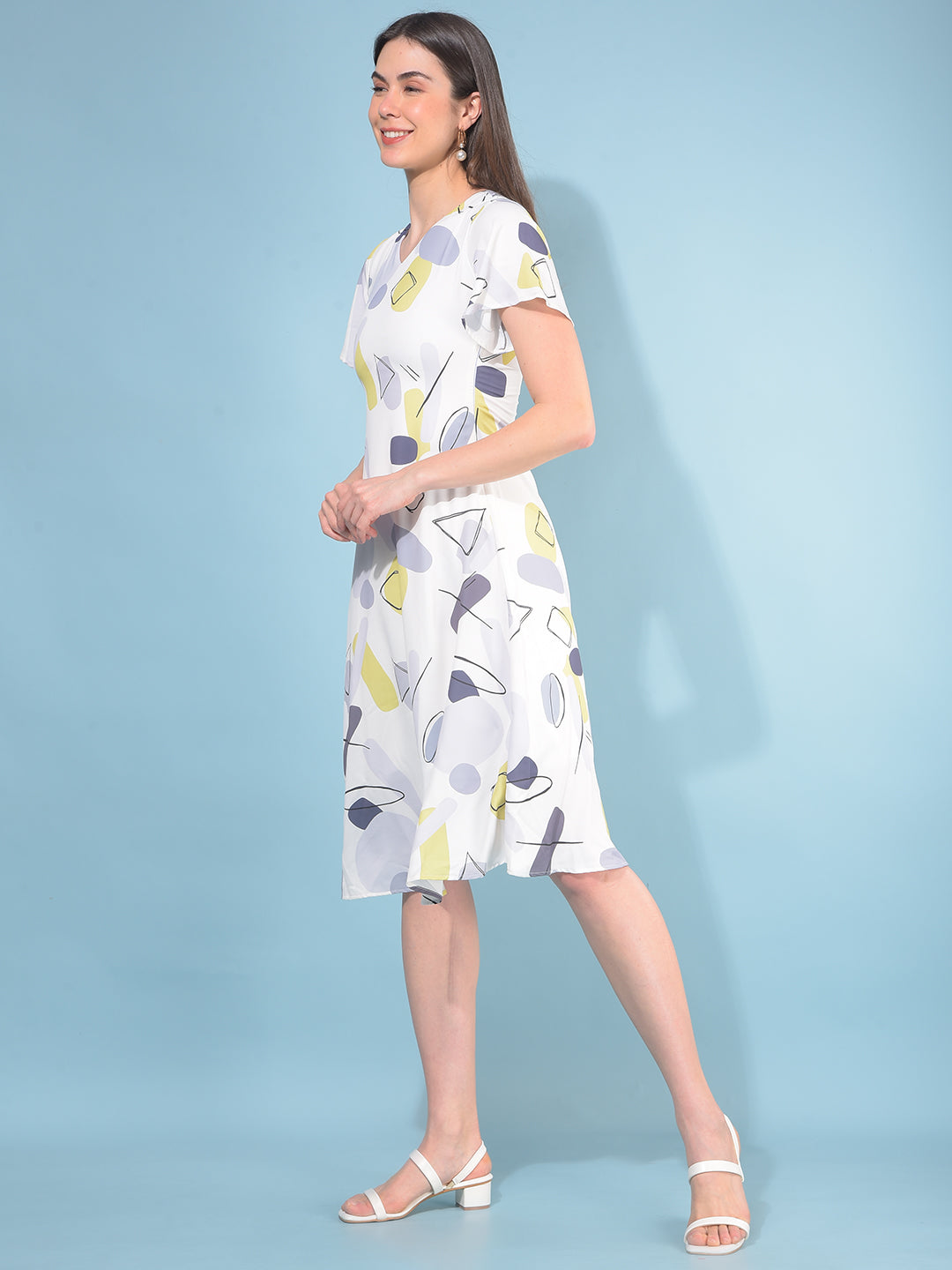 Grey Printed A-Line Dress-Women Dresses-Crimsoune Club