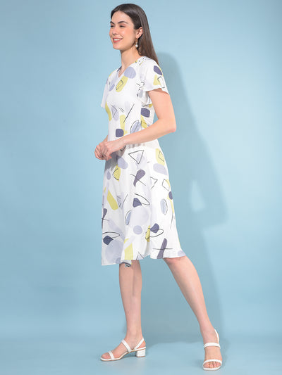 Grey Printed A-Line Dress-Women Dresses-Crimsoune Club