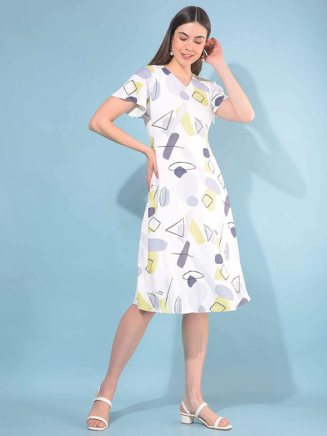 Grey Printed A-Line Dress-Women Dresses-Crimsoune Club