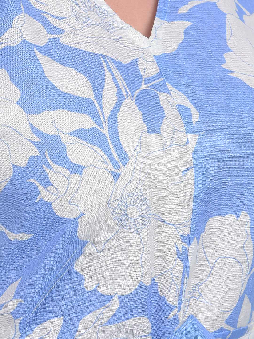 Blue Floral Print A-Line Dress-Women Dresses-Crimsoune Club
