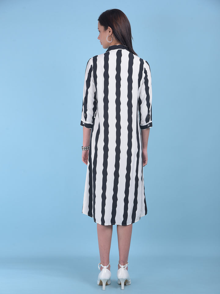 Black Vertical Striped Shirt Dress-Women Dresses-Crimsoune Club