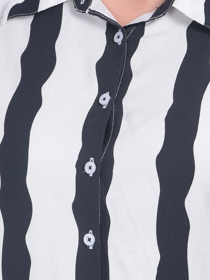 Black Vertical Striped Shirt Dress-Women Dresses-Crimsoune Club