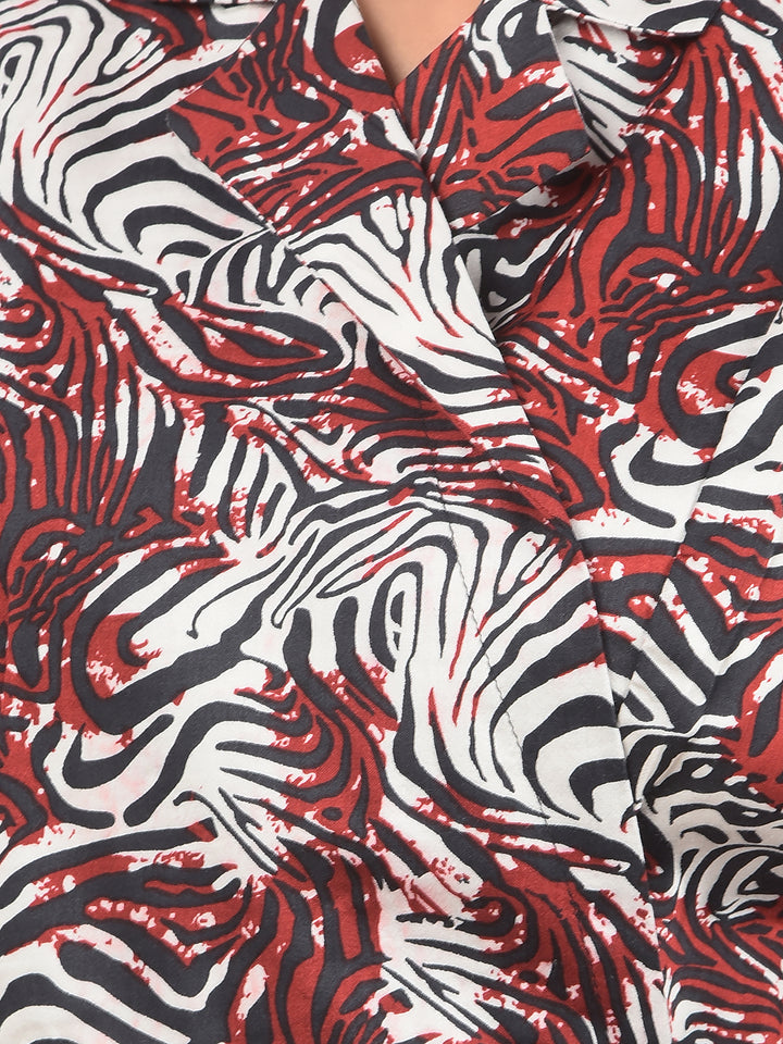 Maroon Abstract Print Notched Lapel Mini Dress-Women Dresses-Crimsoune Club