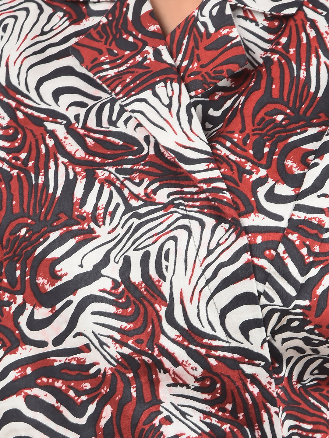 Maroon Abstract Print Notched Lapel Mini Dress-Women Dresses-Crimsoune Club