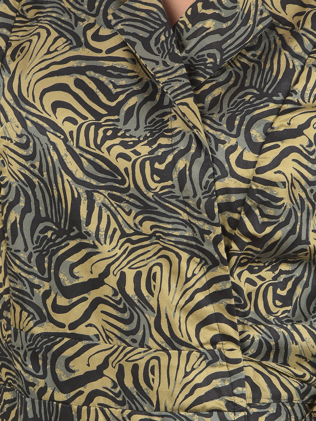 Olive Abstract Print Notched Lapel Mini Dress-Women Dresses-Crimsoune Club