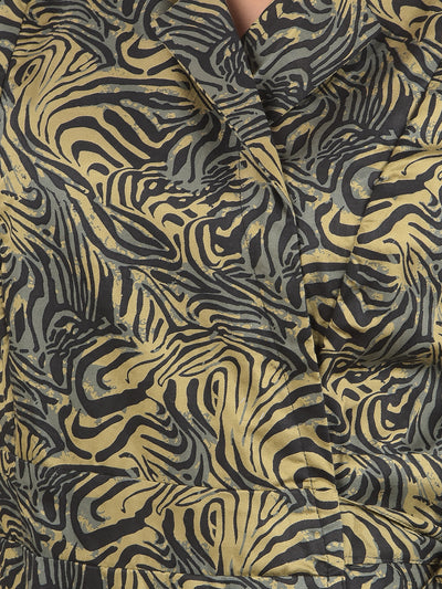 Olive Abstract Print Notched Lapel Mini Dress-Women Dresses-Crimsoune Club