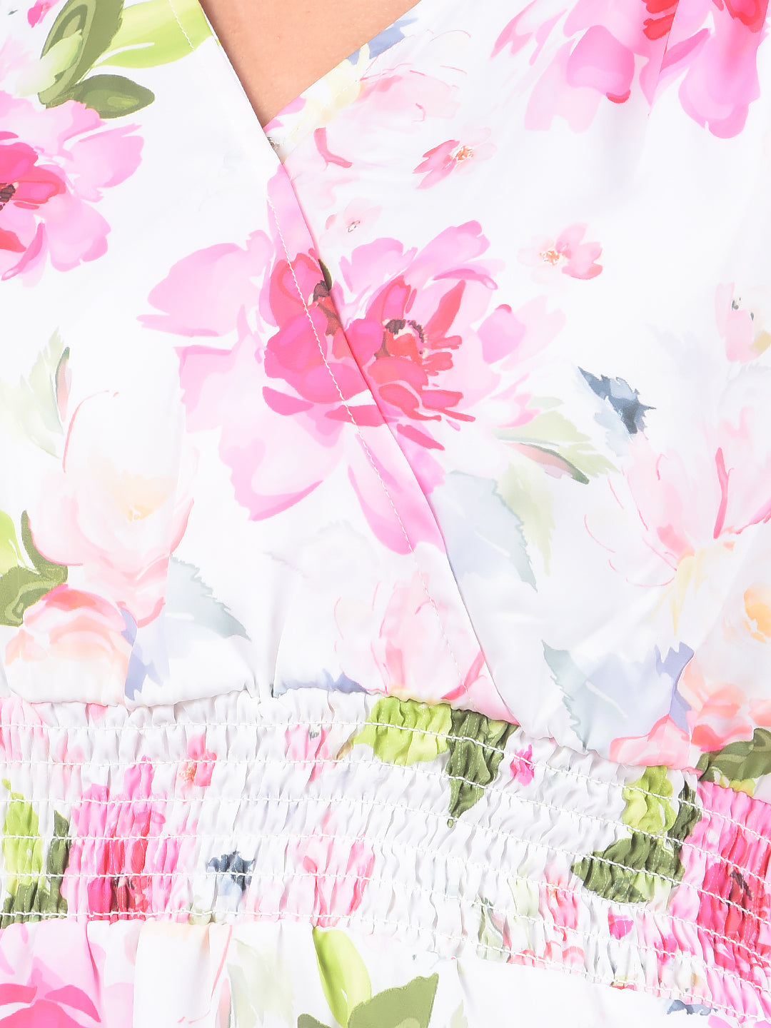 Pink Floral Print V-Neck Dress-Women Dresses-Crimsoune Club