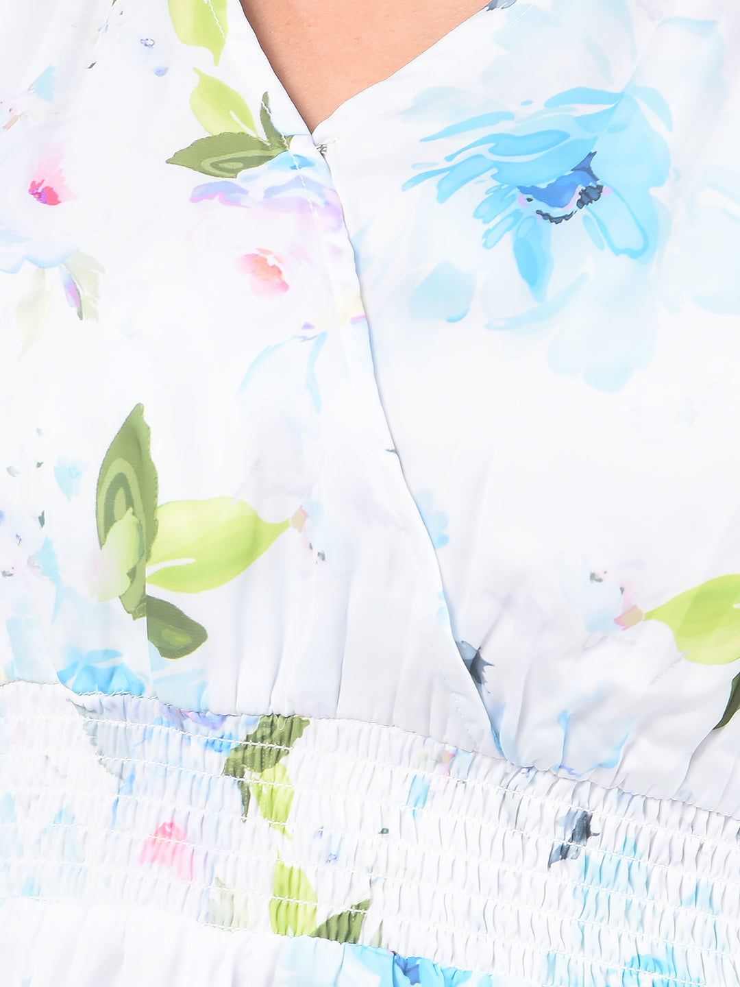 Blue Floral Print V-Neck Dress-Women Dresses-Crimsoune Club