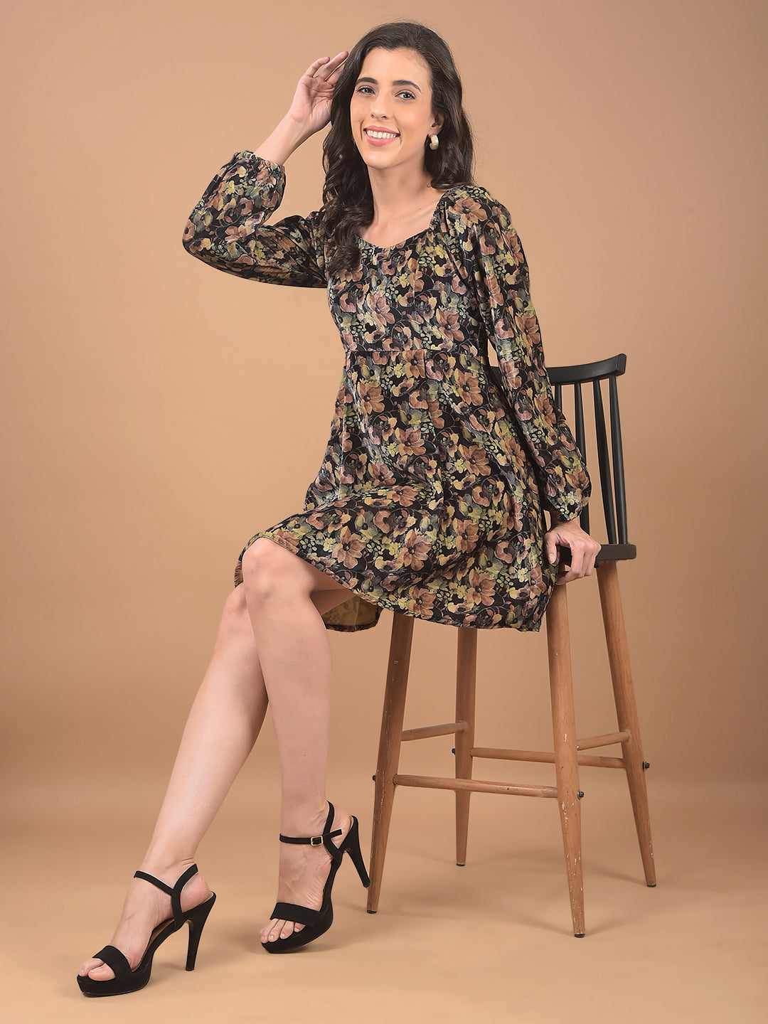 Multi-Color Floral Print Square Neck Mini Dress-Women Dresses-Crimsoune Club