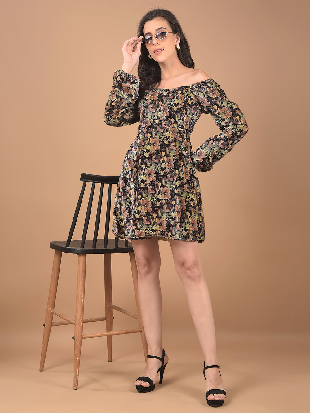 Multi-Color Floral Print Square Neck Mini Dress-Women Dresses-Crimsoune Club