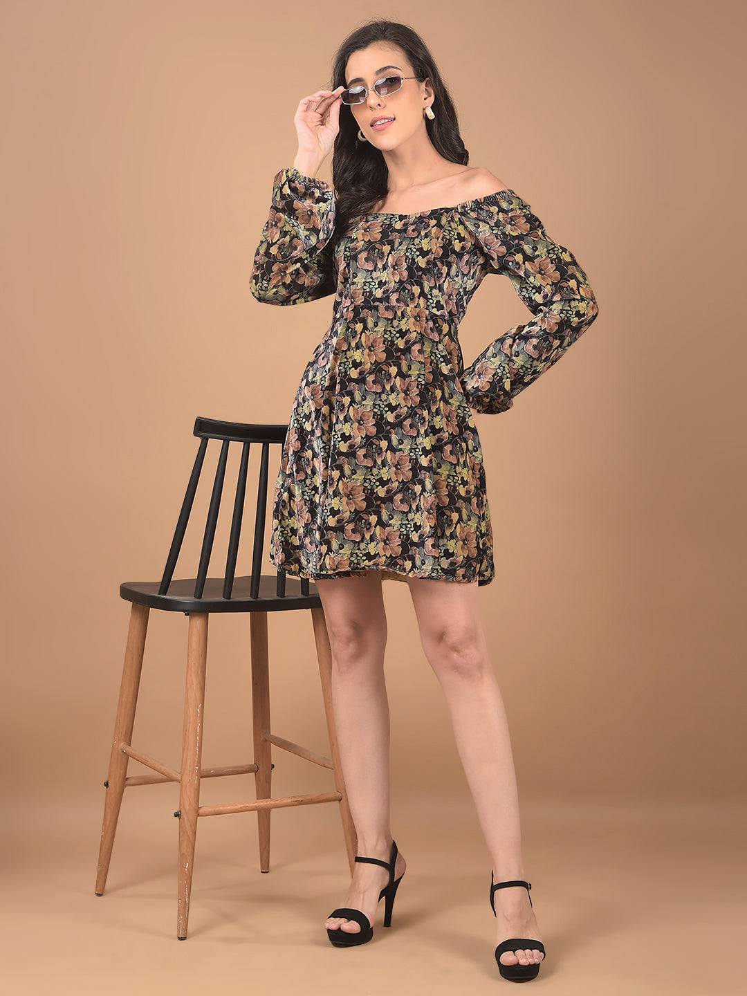 Multi-Color Floral Print Square Neck Mini Dress-Women Dresses-Crimsoune Club
