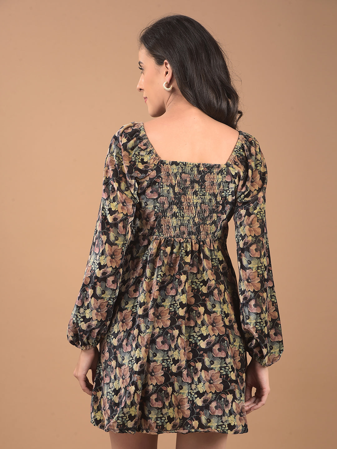 Multi-Color Floral Print Square Neck Mini Dress-Women Dresses-Crimsoune Club