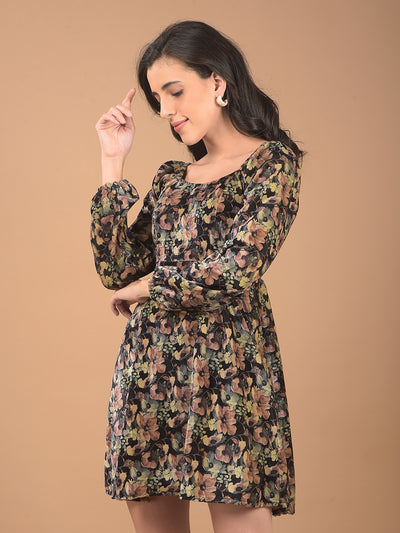 Multi-Color Floral Print Square Neck Mini Dress-Women Dresses-Crimsoune Club