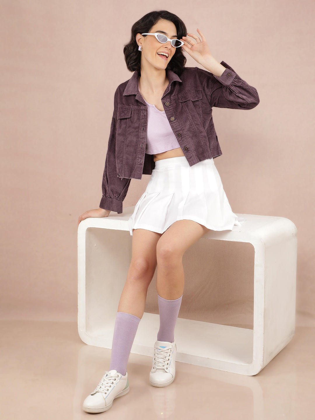 Purple Cropped Corduroy Shacket – Crimsoune Club