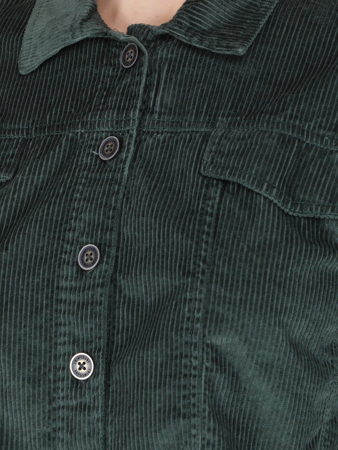 Green Vertical Stripes Crop Length Knitted Shacket-Women Shackets-Crimsoune Club