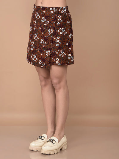 Brown Floral Print Crop Length 100% Cotton Corduroy Co-Ord Sets-Women Co-Ord Sets-Crimsoune Club