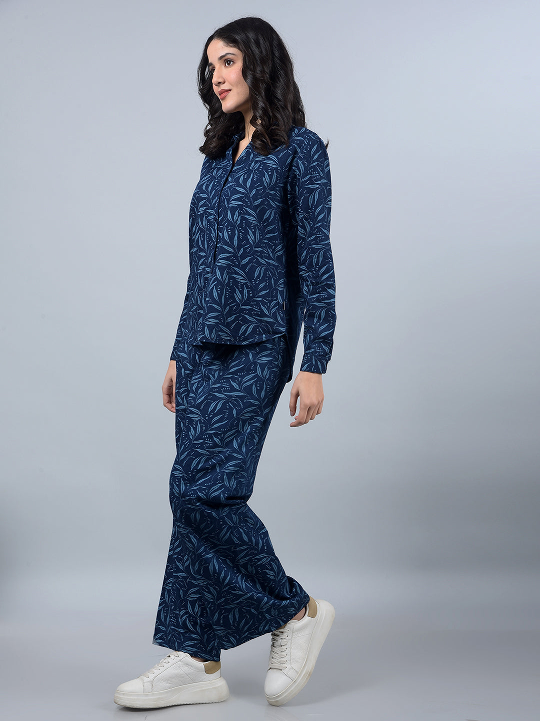 Blue 100% Cotton Floral Print Co-Ord Set-Women Co-Ord Sets-Crimsoune Club