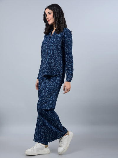 Blue 100% Cotton Floral Print Co-Ord Set-Women Co-Ord Sets-Crimsoune Club