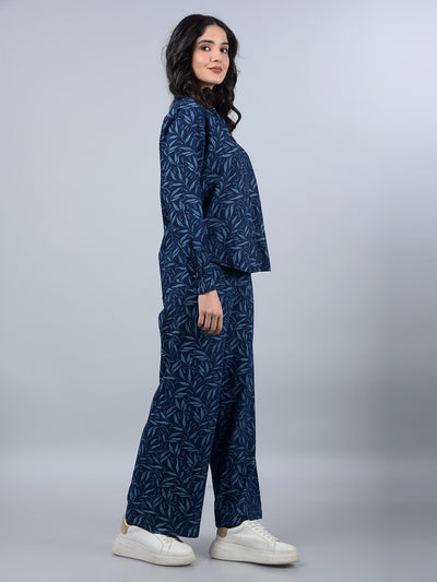 Blue 100% Cotton Floral Print Co-Ord Set-Women Co-Ord Sets-Crimsoune Club
