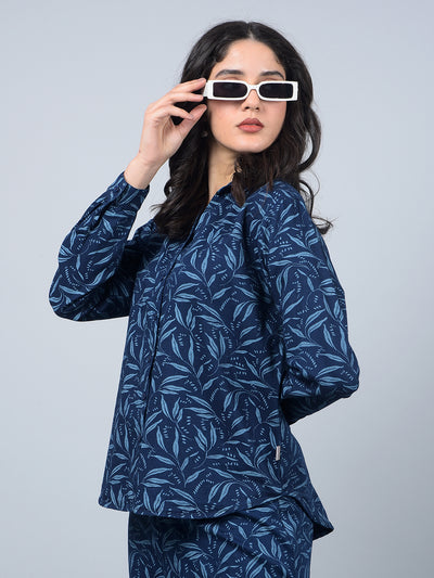 Blue 100% Cotton Floral Print Co-Ord Set-Women Co-Ord Sets-Crimsoune Club